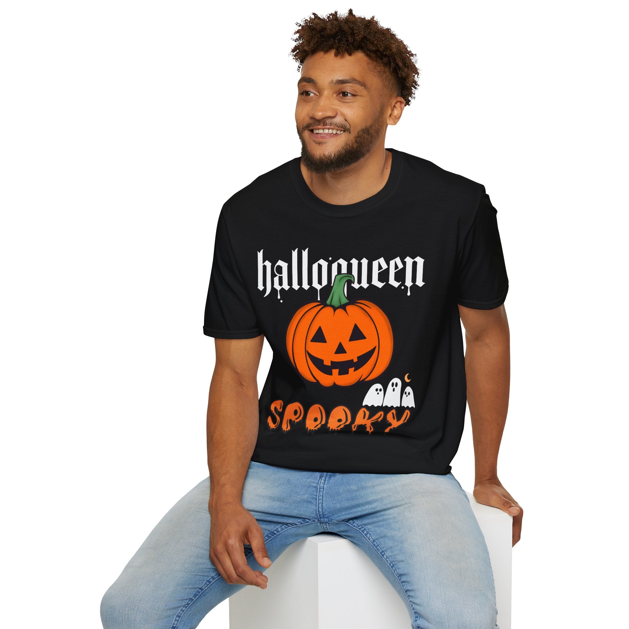 "Spooky Halloween" Pumpkin and Ghost Graphic T-Shirt - Unisex Comfort Fit, Festive Halloween Apparel