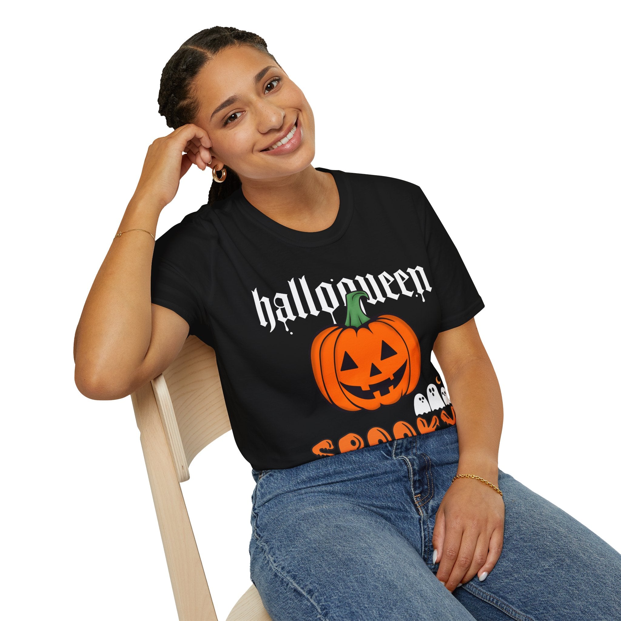 "Spooky Halloween" Pumpkin and Ghost Graphic T-Shirt - Unisex Comfort Fit, Festive Halloween Apparel