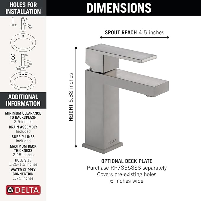 Delta Faucet Modern Single Hole Bathroom Faucet, Stainless 567LF-SS-PP