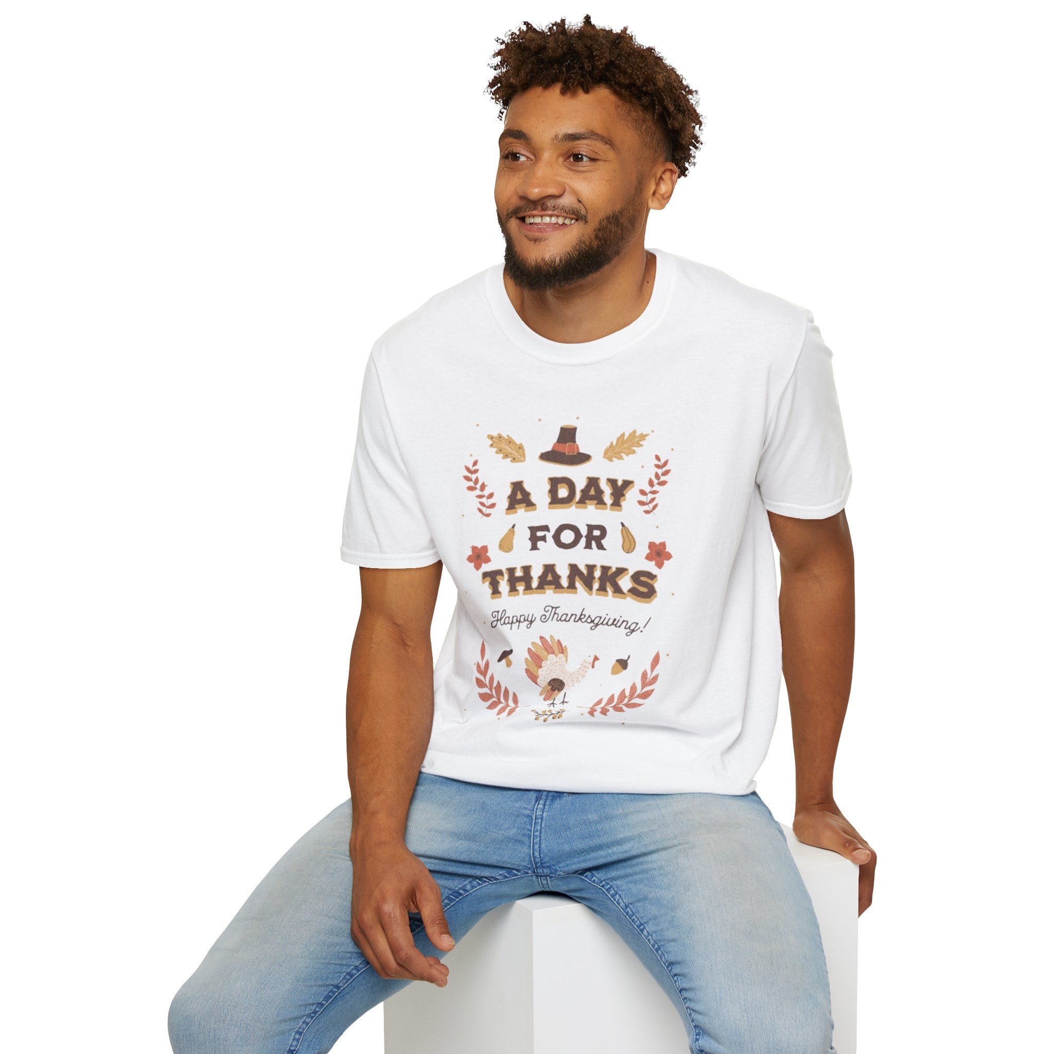 A Day for Thanks" Thanksgiving T-Shirt with Fall Floral Design