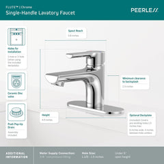 Peerless Flute Single Hole Bathroom Faucet, Single Handle Bathroom Faucet Chrome, Bathroom Sink Faucet, 0.5 GPM Flow Rate, Metal Drain Assembly, Chrome P1512LF-M-0.5