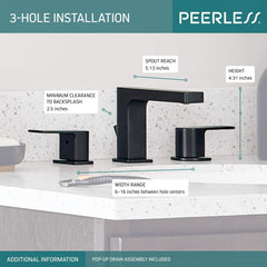 Peerless P3519LF-BL Xander Two-Handle Lavatory Faucet Widespread, Matte Black