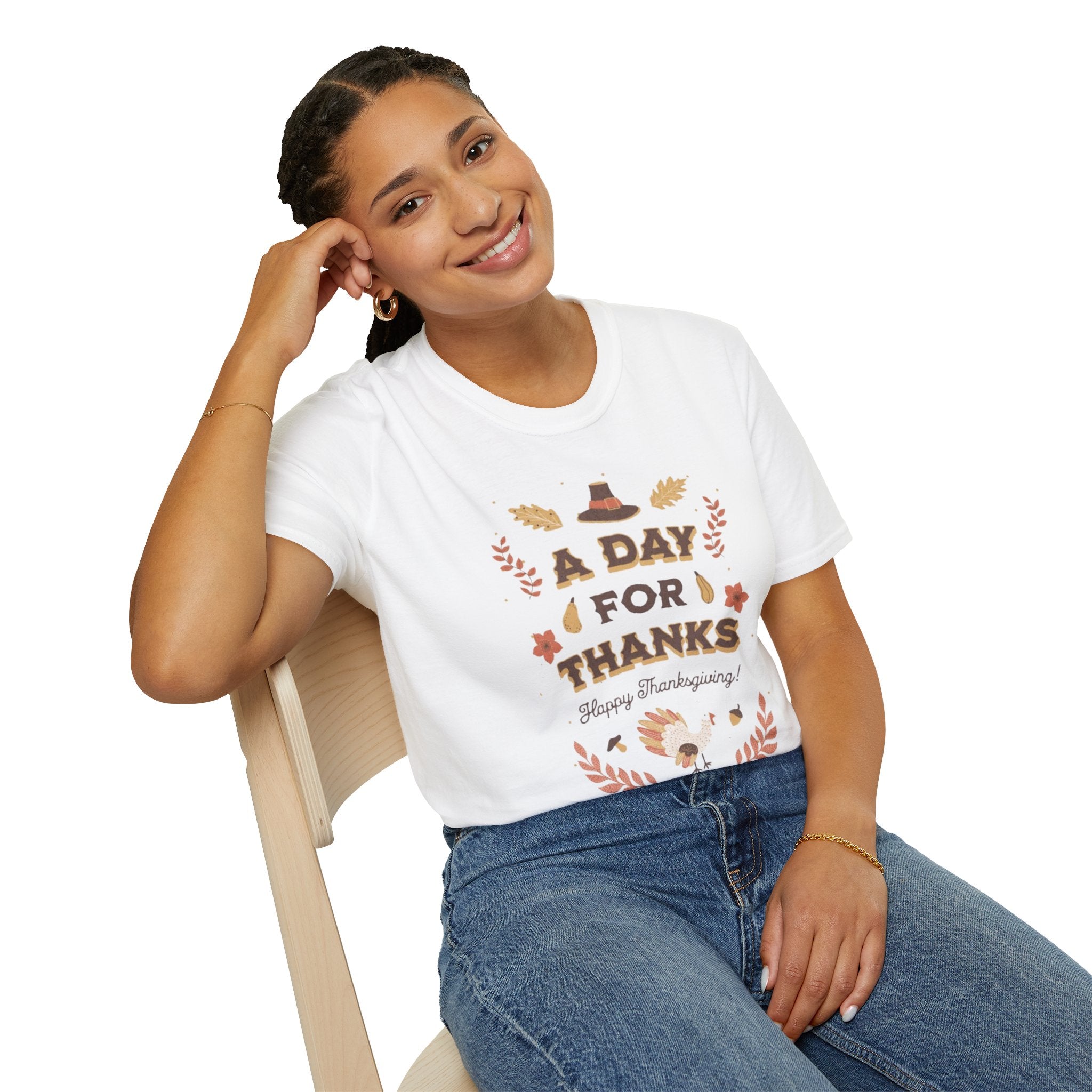 A Day for Thanks" Thanksgiving T-Shirt with Fall Floral Design