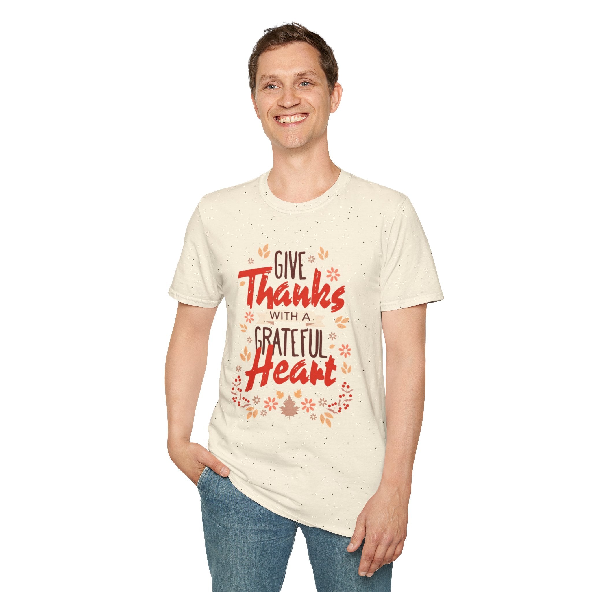 "Give Thanks with a Grateful Heart" Thanksgiving T-Shirt - Festive Fall Design for Men & Women